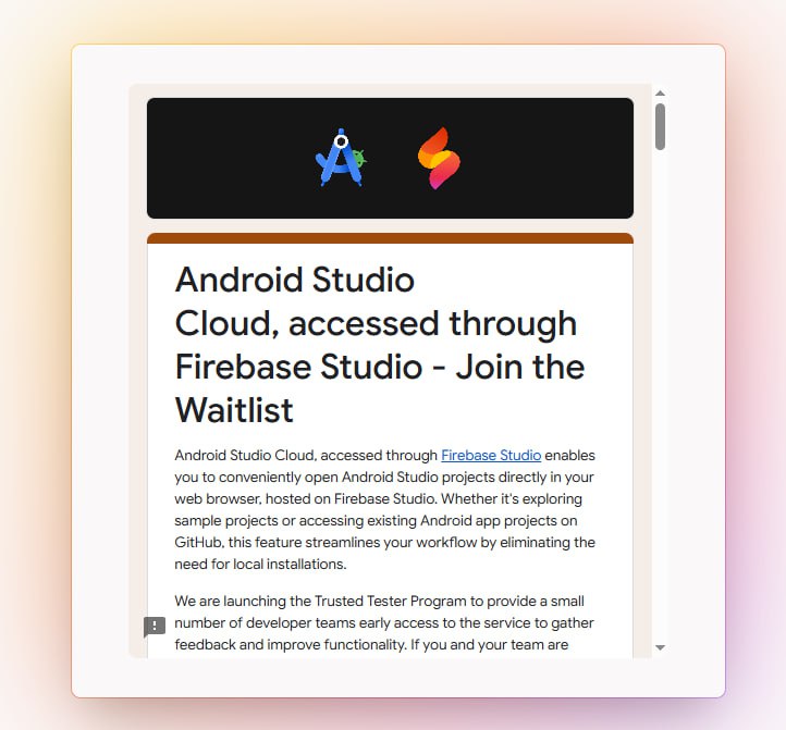 Google IDX现在对新开通的android-studio服务加入候补名单机制